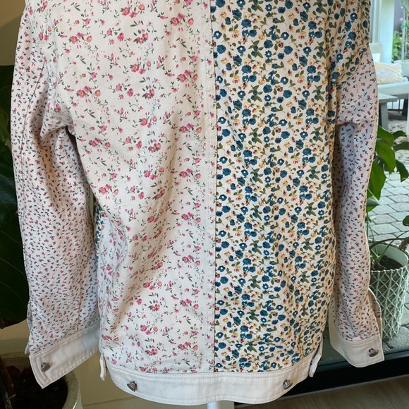 Blank NYC mini floral oversized cream patchwork jean jacket coat XS Small - Picture 5 of 6